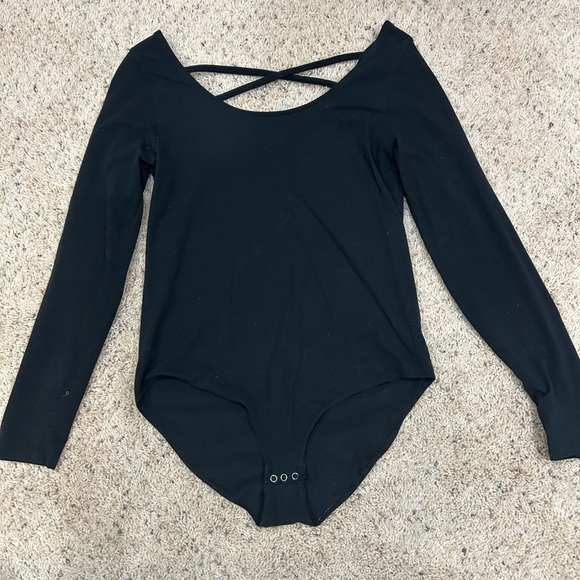 American Eagle Outfitters Tops - American Eagle Cotton Stretch Collection Black Long Sleeve Bodysuit size L